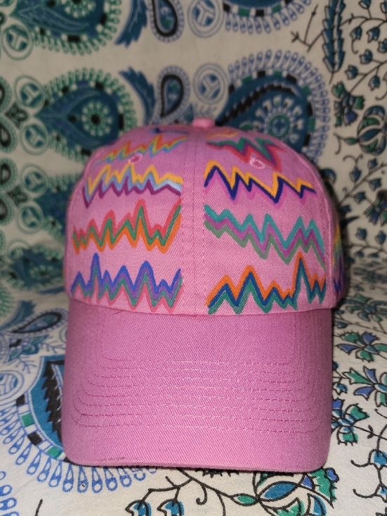 None Accessories - Pink Zigzag Embroidered Baseball Cap